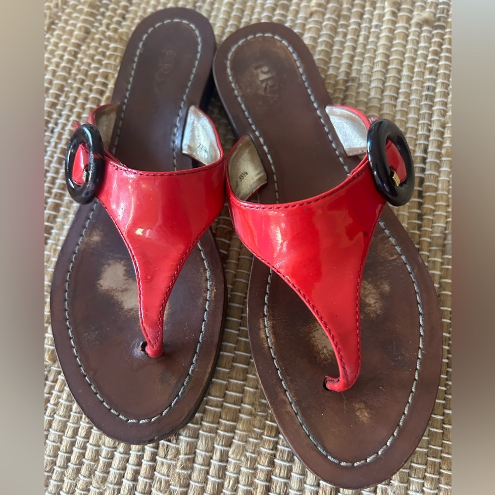 Red patent thong sandal